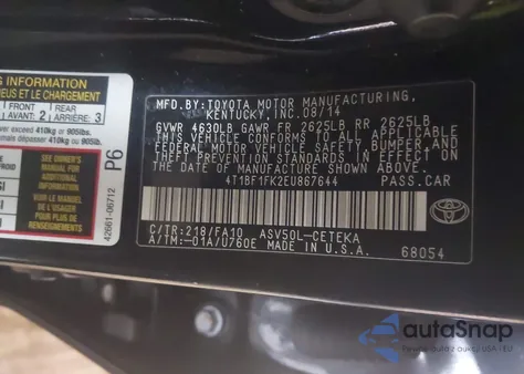 2014 Toyota Camry L из США, поврежденный, VIN 4T1BF1FK2EU867644